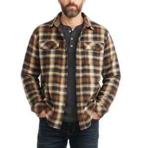 Venado Men's Brown Plaid Quilted Insulated Button-Up Flannel Shirt Size L